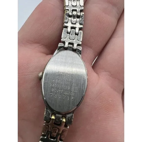 Seiko Quartz Oval Gold Tone Vintage Women's Watch V400-1029 Needs Battery - Picture 7 of 7